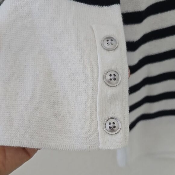 Talbots Black and White Button Down sweater with Polo Collar and Long Sleeves M - Picture 3 of 8